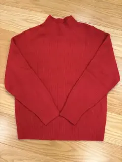 ユニクロUNIQLO人気3DスフレヤーンモックネックセーターメンズSレッド赤