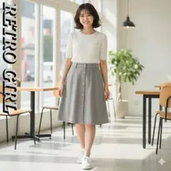 【RETRO GIRL】大人可愛いボタンデザインスカート♡Mサイズ カーキ色
