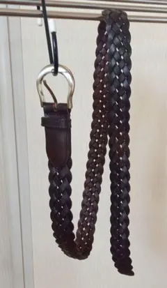 ダークブラウン 編み込みレザーベルト 約113cm