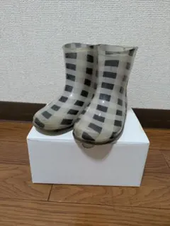 【15cm】子供用 チェック柄 ゴム製レインブーツ