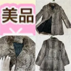 美品 ラビット 毛皮 ファー ジャケット グレージュ 11号 L相当