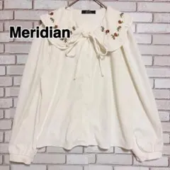 Meridian 刺繍 ブラウス　シャツ　長袖　トップス　コーデュロイ　ホワイト