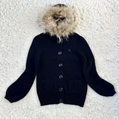 BURBERRY LONDON BLUE LABEL ファー付ニットジャケット