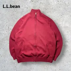 LLbeanフルジップコットンニット赤XLスタンドカラーニットブルゾン古着