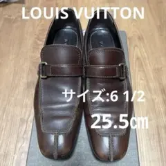 ルイヴィトン 5.5 24.5 ローファー ハラコ ダミエ ダークブラウン 茶