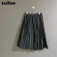 【a2880】レリアン プリーツロングスカート ストライプ ブラック系