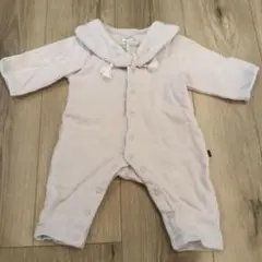 futafuta フード付きライトグレーロンパース 50-60