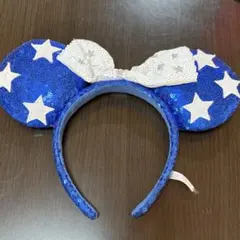 ミニーカチューシャ　青と白の星柄　スパンコール