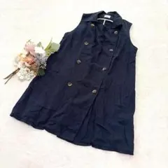 【Ungrid】アングリッド ダブルブレストジレ ベスト リネン混 ブルー M