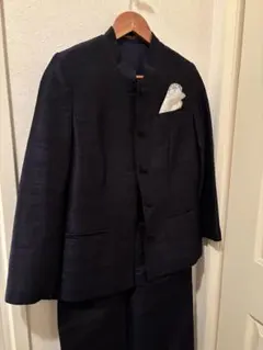 ダークネイビー スーツ３点セット シルク100%