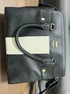 レザー ハンドバッグ ブラック/アイボリー