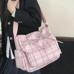 SHEIN ギンガムチェック リボン ピンク カバン