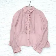 美品★Vivienne Tam 長袖フリル シフォン風 シャツ ブラウス ピンクのサムネイル