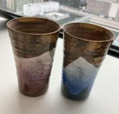 【未使用】九谷焼 タンブラー　フリーカップ ペア 銀彩 (青・ピンク)