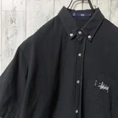 ステューシー　stussy ワンポイント刺繍ロゴ　半袖シャツ　LARGE 黒色のサムネイル