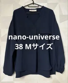 nano-universeナノユニバースネイビーブラウス38 M Vネック長袖のサムネイル