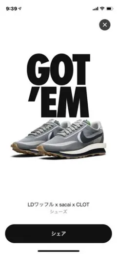 Clot Sacai Nike LD Waffle Cool Grey 29cm