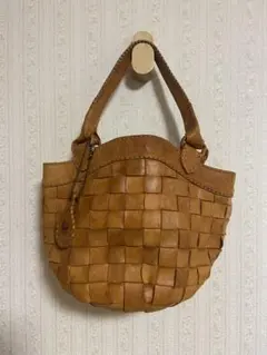 Robita ブラウン編み込みレザートートバッグ