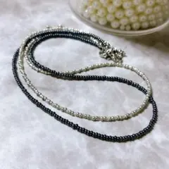 ネイビー シルバー 2本セット 2連 ビーズネックレス
