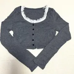Dazy レーストリム リブカーディガン グレー S レディース　SHEIN