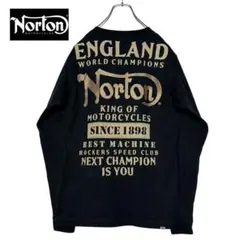 美品Norton ノートン ロンT 黒 M 刺繍ロゴ バックプリント バイカー