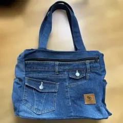 デニムショルダーバッグ フロントポケット付き