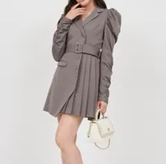 ROYAL PARTY パフスリーブ長袖ジャケットプリーツミニワンピース