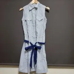 ストライプ ノースリーブシャツワンピース