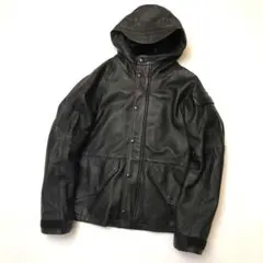 エンポリオアルマーニ W-ZIP レザージャケット フーディ ブラック 46 