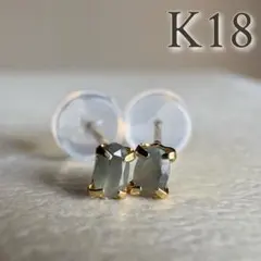 18金 天然グリーンサファイア スタッドピアス シックな深緑 K18