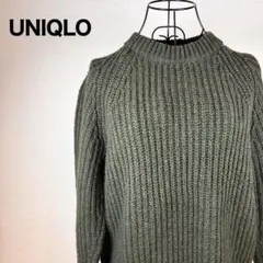 美品 UNIQLO ユニクロ 肉厚リブ ニット セーター カーキ M 764