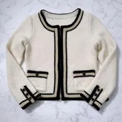 美品 Rene ルネ ニットジャケット カーディガン S ウール混 バイカラー