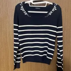 C.D.S ビジュー付きストライプニット　美品