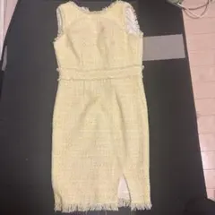 Jewelsイエロー ツイード タイトドレス ノースリーブ