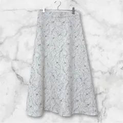 SOUP スープ 花柄 フレアスカート ホワイト×ブラック 11号(L)ワールド