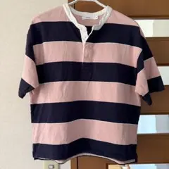 niko and ... ストライプ ノーカラー　半袖　ラガーTシャツM