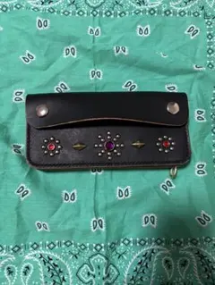 ロングトラッカーウォレット　三層　丘染め　ハンドメイド　スタッズ
