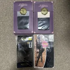 擬似サイハイ　ガーター風　ストッキング　タイツ　4点セット　ブラック　黒