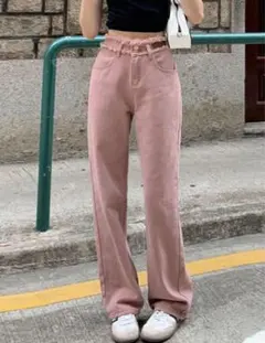 完売品 SHEIN 無地柄 ロートリム ストレートレッグジーンズ