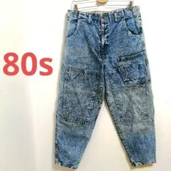 80s デザインデニムペインターパンツ バギー ダブルニー ケミカル