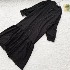 アメリカンホリック　ドット柄シャツワンピース　ロング丈　M 黒　大人可愛い