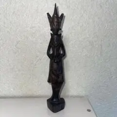 インドネシア　黒檀の置き物 大型木彫り 細密彫刻 黒檀 女神像 置物 アジアン オブジェ