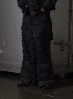GRANCY】スウェットドッキングデザインダメージバギーデニムパンツ M 