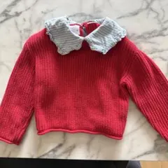 ZARA 赤 ニットセーター ストライプ襟 1 1/2