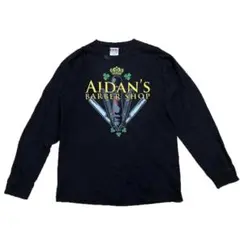 90s USA製 Aidan's Barber 床屋 黒 L ロングT y2k