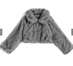 GRL ビットつきミックスファーショート丈コート チャコール