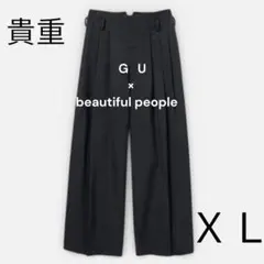 G U × beautiful people タックワイドパンツ XL ブラック