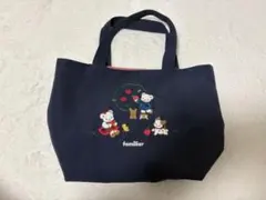 familiar 刺繍デザイン トートバッグ ネイビー　ファミリア