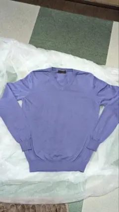 ナノユニバースLibrary イタリア製 パープル Vネック ニットセーター