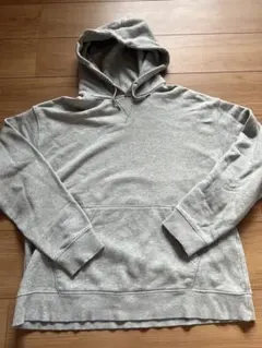 美品GUグレーLサイズフードパーカーフーディユニクロメンズLガゼット三角パッチ